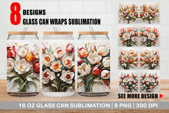 Download Glass Can 3D Tulip Flower Painting - Premium Resources