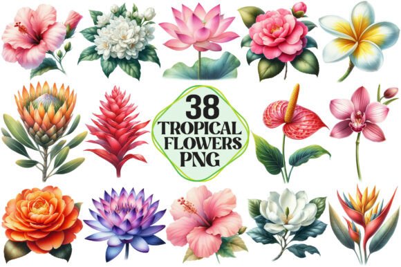 Download Watercolor Tropical Flowers Clipart - Tropical flowers Collection