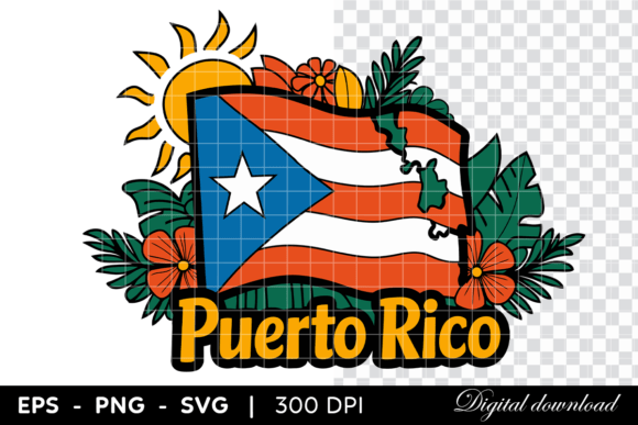Download Puerto Rico Flag with Tropical Flowers - Tropical flowers Collection