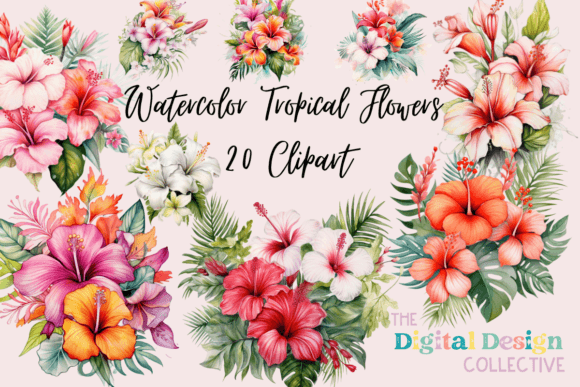 Download Watercolor Tropical Flowers Clipart Set - Tropical flowers Collection