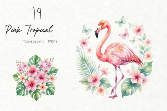 Download Pink Tropical Clipart Set - Tropical clipart Collection