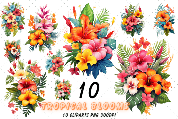 Download Watercolor Tropical Flowers Clipart Set - Tropical flowers Collection