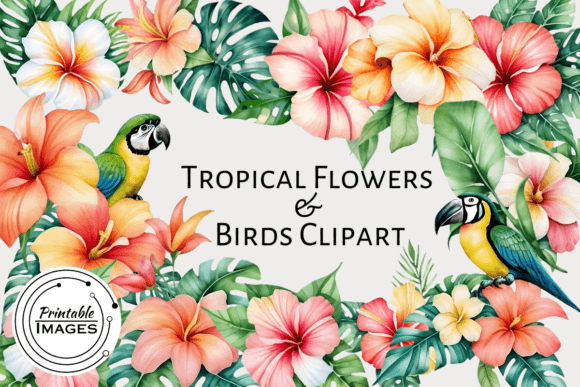 Download Tropical Flowers &amp; Birds Clipart - Tropical flowers Collection