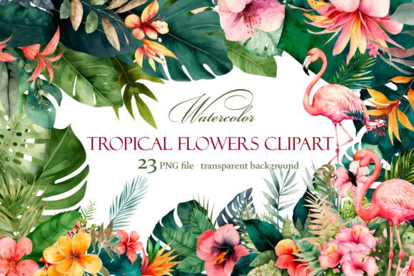 Download Tropical Flowers Clipart &amp; Flamingo - Tropical flowers Collection