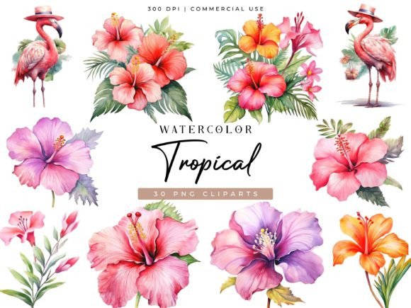 Download Watercolor Tropical Clipart Bundle - Tropical clipart Collection