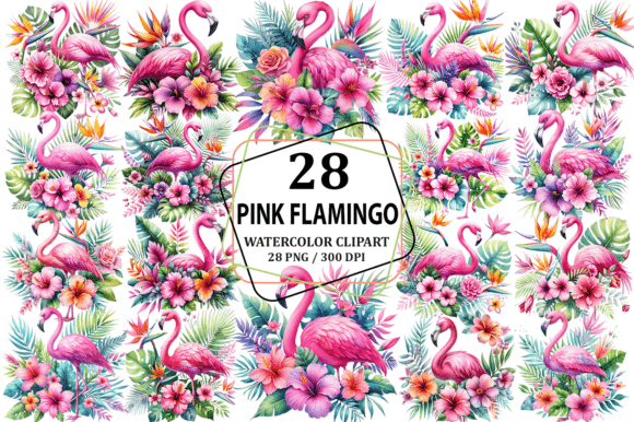 Download Pink Flamingo &amp; Tropical Flowers Clipart - Tropical flowers Collection
